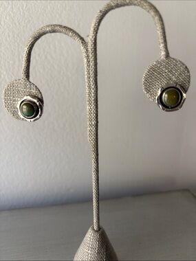 Green Stone Silver Stud Earrings